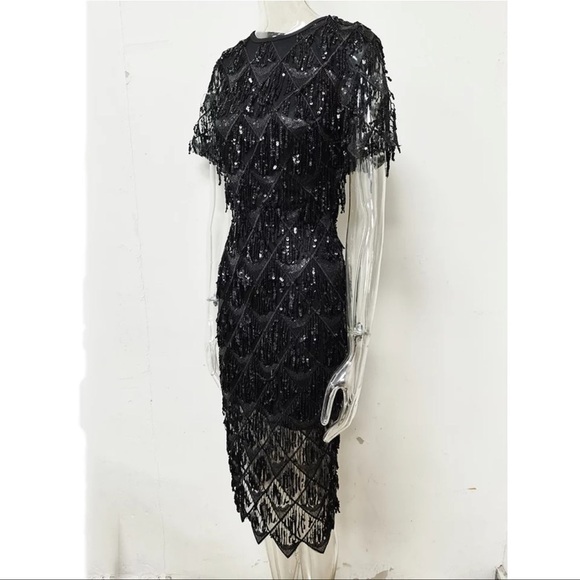 New Black Sequin Midi Dress - Picture 5 of 14
